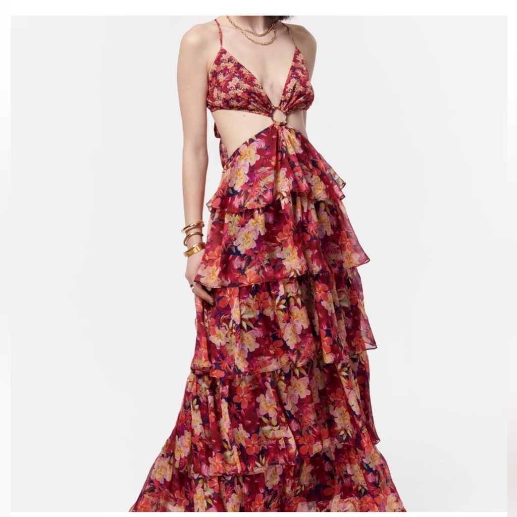 Cami Nyc Red And Pink Tiered Sundress With Cut Out